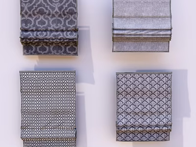 Stylish Roman Blinds Featuring Diverse Patterns and Soft Fabric Textures for Home Decor 3d model