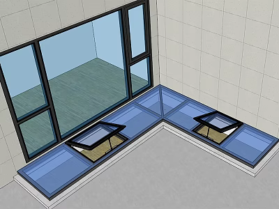 Detached Villa Indoor Corner With Large Windows Wooden Flooring And Glass Skylights 3d model