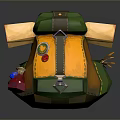 Stylish Yellow Green Backpack With Decorative Patches And Small Accessories