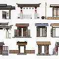 Chinese Traditional Architectural Gateways Featuring Various Roof Designs And Wooden Structures