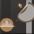 Wall Decor with Gold Sphere Curled Semi Circle Glowing Mountain Lines on Black Striped Background