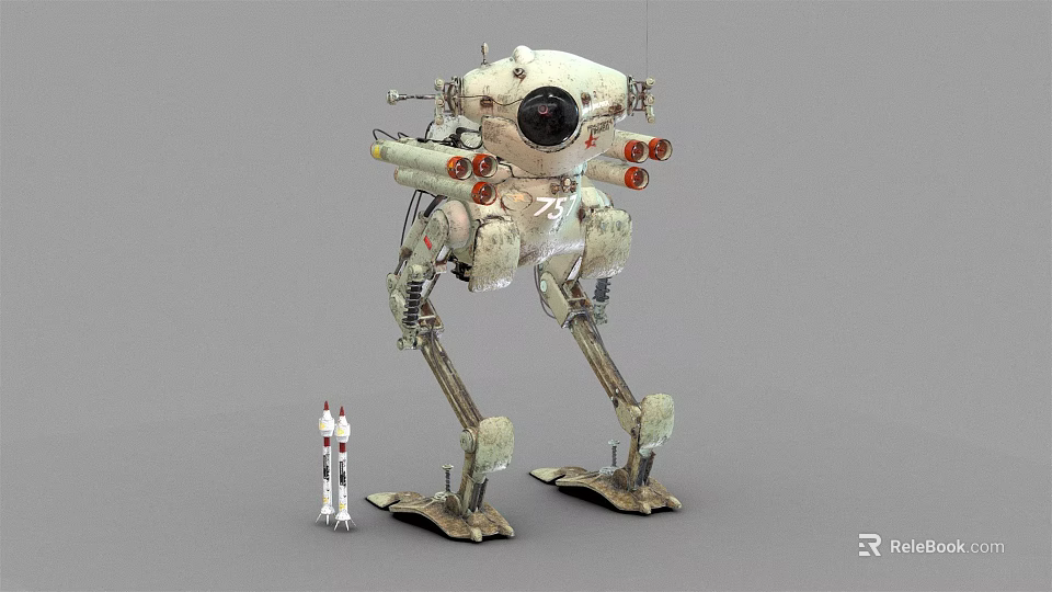 Large Smart Machine Featuring Mechanical Legs Camera Lens And Small Robot 3d model