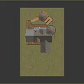 Small House Model with White Walls Gray Roof Supporting Poles on Green Grass Base