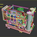 Industrial Machinery With Control Panel Blue Components Yellow Piping And White Frame