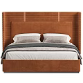 Modern Double Bed With Brown Upholstered Paneled Headboard White Sheets Gray Blanket And Pillows