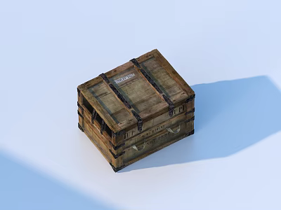 Vintage Wooden Storage Box With Metal Straps And Classic Design For Home Use 3d model