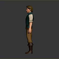 3D Male Character Wearing Green Vest White Shirt Brown Pants Boots with Belt and Pouch