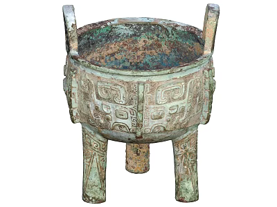 Traditional Ancient Ceramic Ware With Tripod Legs Intricate Carvings Decorative Ears And Classic Design 3d model