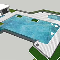Modern Style Pergola Design With Gray Lattice White Columns And Small Pool