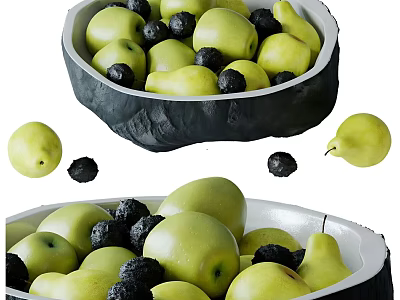 Elegant Vanity Dresser Featuring Fruit Bowl Green Apples And Black Grapes 3d model