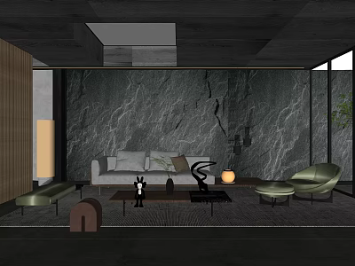 Modern Living Room Interior Design With Marble Wall Sofa Coffee Table And Accent Chair 3d model