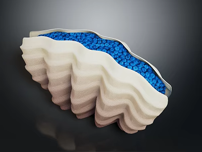 Turtle Shell Shaped Decorative Container With Beige Wavy Structure Blue Interior And Silver Rim 3d model