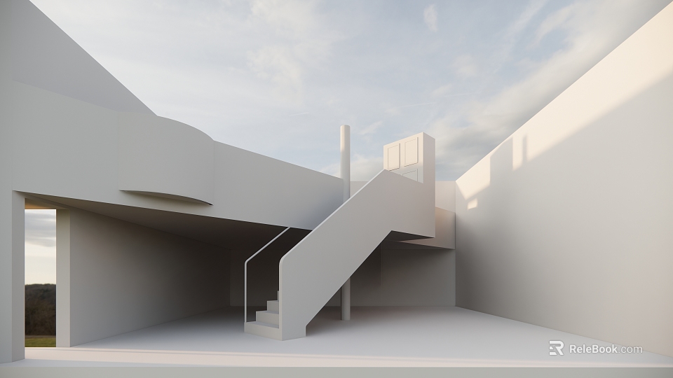 Minimalist White Architecture Space Featuring Staircase Open Layout And Natural Light Design 3d model 