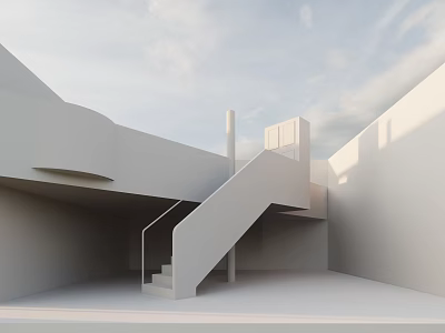 Minimalist White Architecture Space Featuring Staircase Open Layout And Natural Light Design 3d model