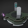 Futuristic Tech Platform Featuring Circular Structure Green Purple Glowing Elements Stands Steps And Cable 3d model