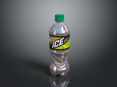 Mountain Dew ICE Beverage Bottle With Transparent Body And Green Cap 3d model