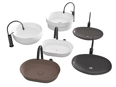 Stylish Modern Vessel Sinks In Various Colors With Black Faucets Design 3d model