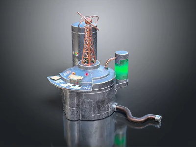 Industrial Equipment Structure With Tower Control Panel Pipes And Green Liquid Container 3d model