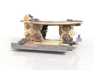 Detailed Sci-Fi Scene Structure With Damaged Walls Decorative Panels And Mechanical Parts 3d model