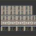 Modern Commercial Complex Building With Multiple Floors Blue Awnings And Retail Storefronts