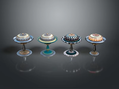 Futuristic Weapon Four Unique Models With Distinctive Base And Top Structures 3d model