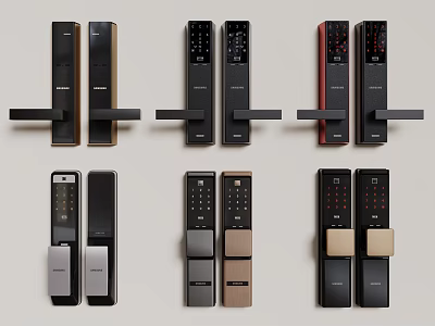 Modern Door Handles With Various Smart Lock Designs And Sleek Electronic Panels 3d model