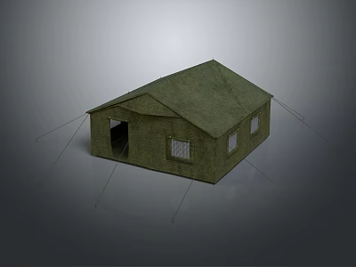 Green Camping Tent with Door and Windows and Support Ropes for Outdoor Use 3d model