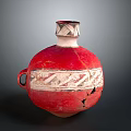 Sculpture Carving of Red Pottery Jar With White Decorative Patterns Handle And Cracks