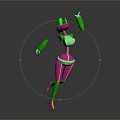 3D Game Movie Character Pink And Green Colored Cartoon Style Abstract Design With Dynamic Pose