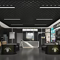 Modern Car 4S Shop Showroom Interior With Leather Seats Tire Displays And White Strip Lighting