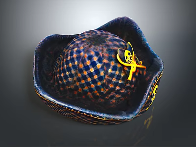 Stylish Checkered Pattern Hat With Blue Yellow Design And Decorative Bow Accent 3d model