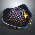 Stylish Checkered Pattern Hat With Blue Yellow Design And Decorative Bow Accent