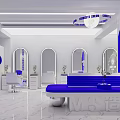 Modern Beauty Hair Salon With White Chairs Mirrors Marble Floor Large Photo And Blue Accents