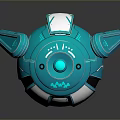 Blue Spherical Cosmic Robot With Mechanical Arms And Glowing Components For Space Exploration