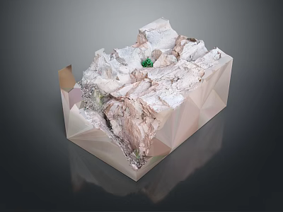 Rocky Landscape Model in Geometric Box with Textured Surfaces and Small Green Vegetation 3d model
