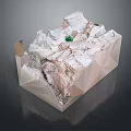 Rocky Landscape Model in Geometric Box with Textured Surfaces and Small Green Vegetation