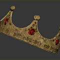 Elegant Golden Crown Headwear with Red Gemstones and Intricate Carvings