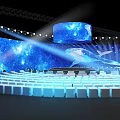 Modern Stage Design With Curved Seats Blue Starry Background And Whale Lighting