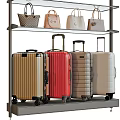 Stylish Luggage And Handbags Display In Various Colors On Modern Metal Shelves