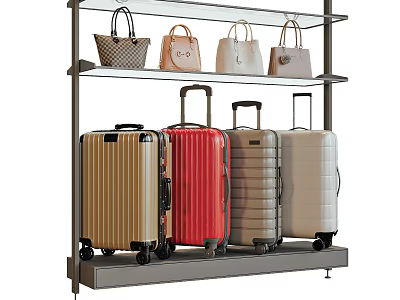 Stylish Luggage And Handbags Display In Various Colors On Modern Metal Shelves 3d model