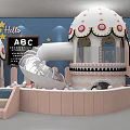 Colorful Kids Playground With Dome Shaped Structures Silver Slide ABC Blackboard And Star Decorations
