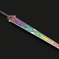 Ornate Iridescent Sword Featuring Intricate Hilt And Colorful Blade Design