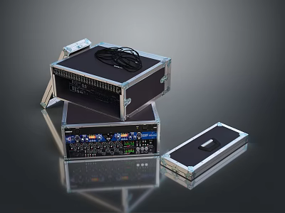 Stacked Electronic Equipment Rack Cases With Cables Knobs Interfaces And Control Panel 3d model