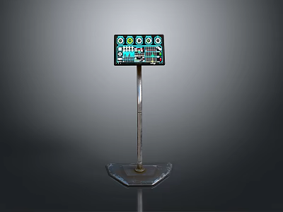 Electronic Control Column With Display Screen Circular Indicator Lights Graphical Interface And Square Base 3d model