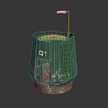 Cartoon Scene of Green Watchtower with Ladder Top Opening Small Flag and Brown Base