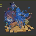 Anime Game Characters With Red Haired Blue Eyes Cat Girl Small Figures And Colorful Elements On Yellow Blocks