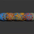 Decorative Ornament Set With Colorful Foil Wrapped Shiny Multi Colored Easter Eggs On Black Background