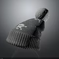 Gray Knitted Beanie With White Patterns And Top White Pom Pom Design 3d model
