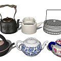 Elegant Ceramic Teapots Collection With Various Patterns And Colorful Designs 3d model