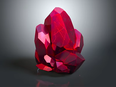 Red Crystal Like Decorative Ornament Set with Polyhedral Geometric Shape and Glossy Surface 3d model